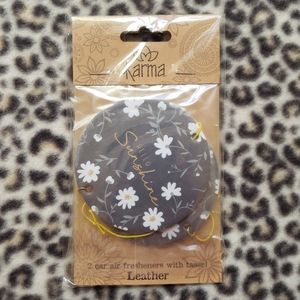 Karma Air Fresheners - "Hello Sunshine" Daisy Print - Leather Scent, 2 Pack, NIP